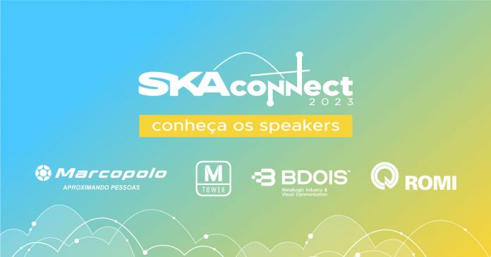 imagem com logotipo do ska connect 2023 e das empresas marcopolo, mtower, bdois e romi