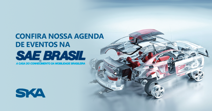 Arte gráfica divulgando a agenda da SKA nos eventos SAE Brasil Agosto e Setembro de 2023.