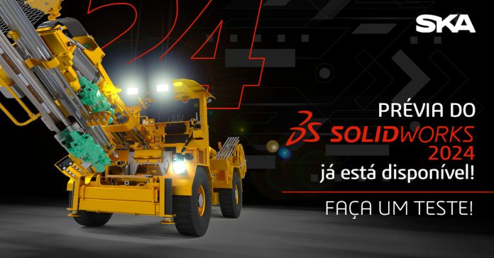 arte gráfica divulgando a prévia do solidworks 2024