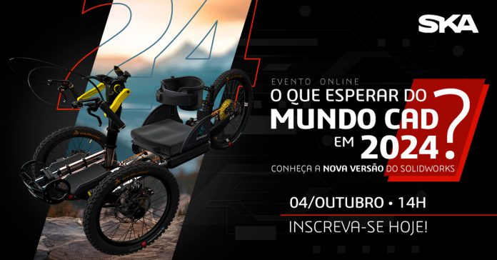 arte gráfica do evento de lançamento da SKA sobre o SOLIDWORKS 2024