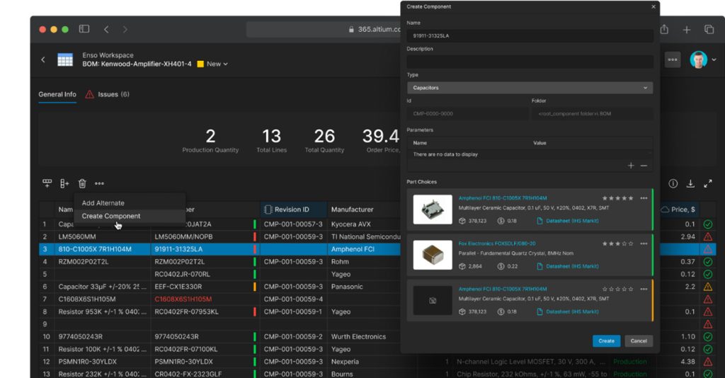 Altium Designer Apps Altium 365 Projetos eletrônicos BOM Portal
