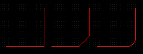 Imagem de um exemplo prático sobre geometrias comparadas sobre ângulos de roteamento PCB