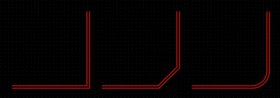 Imagem de um exemplo prático sobre geometrias de pares diferenciais sobre ângulos de roteamento PCB