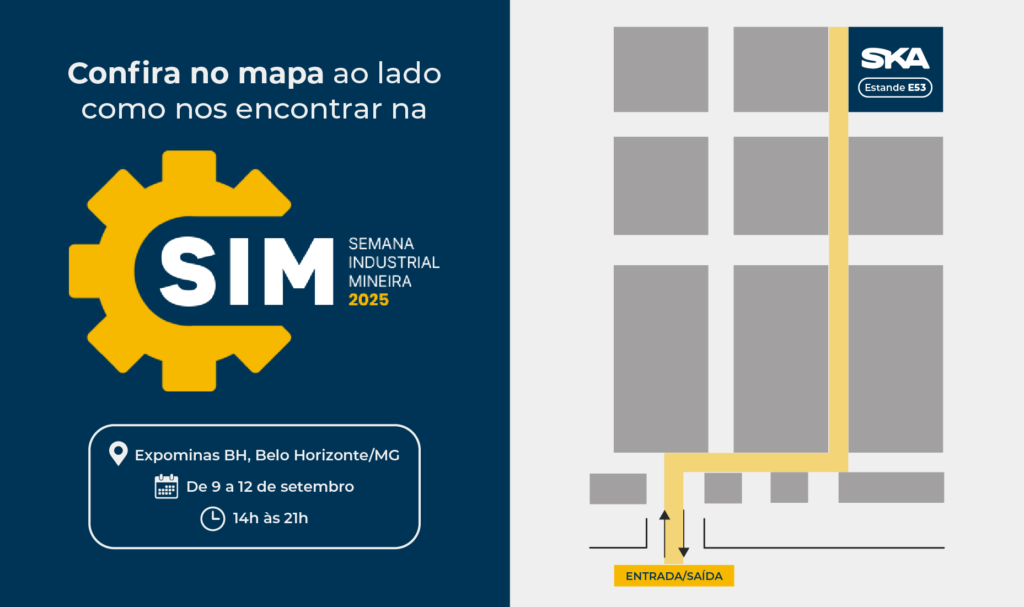 arte ilustrativa, com logo da SKA, sobre a feira SIM - Semana Industrial Mineira
