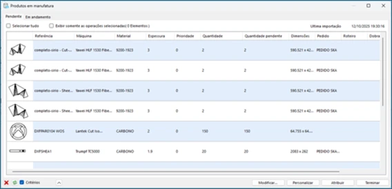 Interface Lantek Masterlink de recebimento de pedidos e ordens de produção