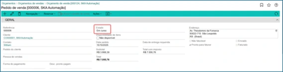 pedido liberado para produção no lantek