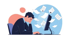 ilustração de engenheiro cansado pela falta de integração entre os processos industriais