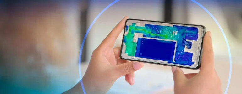 Imagem de um celular com analise eletromagnética