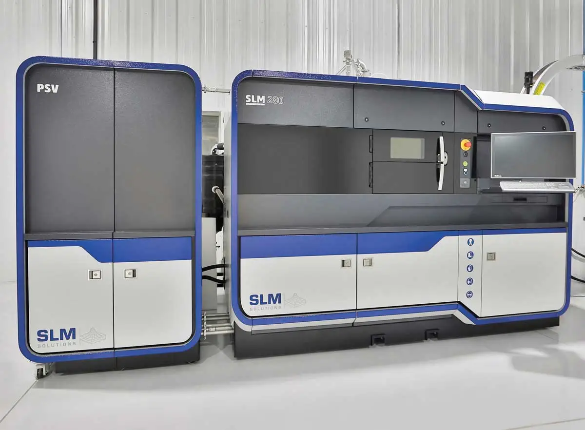 Foto da impressora 3D industrial da Nikon SLM Solutions, ideal para impressões metálicas