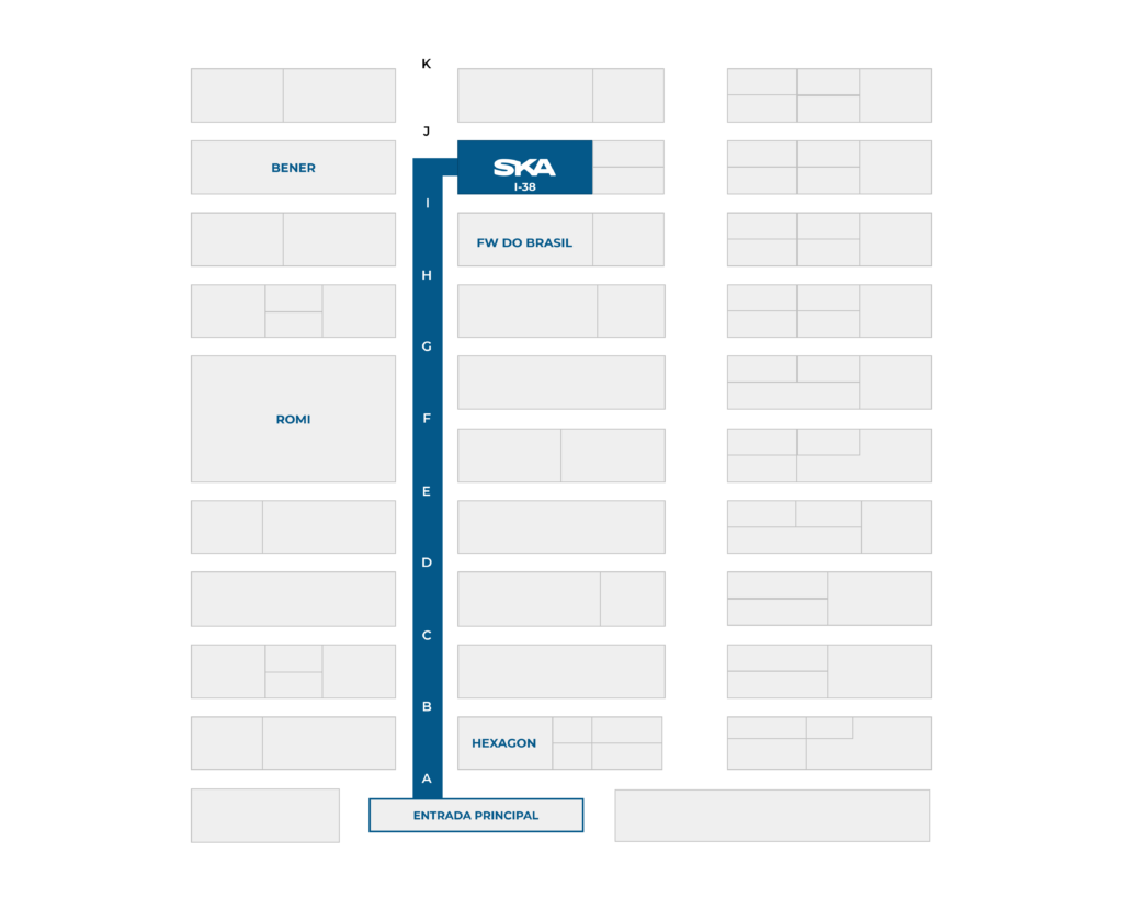 Imagem do mapa da feira que leva em direção ao estande da SKA na FEIMEC 2026